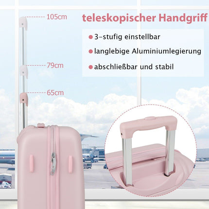 20-Zoll-Handgepäck-Reisekoffer mit Spinner-Rollen und TSA-Schloss, PC-Hartschale mit Aufkleber, 38 x 22 x 57 cm, Rosa