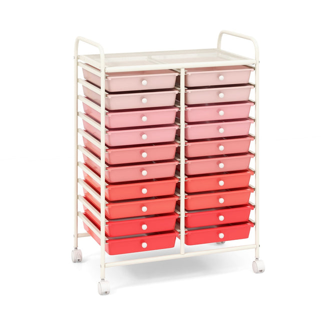 Chariot à roulettes à 20 tiroirs avec structure métallique - Rose
