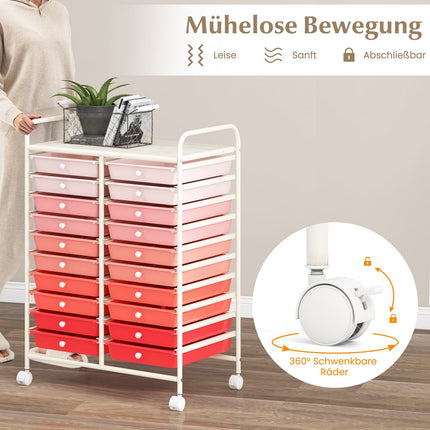 Rollwagen mit 20 Schubladen und Metallrahmen – Rosa