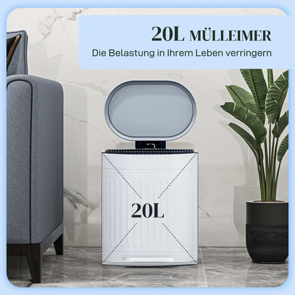 Poubelle à pédale en métal de 20 L, fermeture amortie, sac amovible