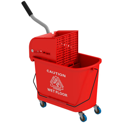 Seau à serpillière de 20 L avec essoreuse, roulettes, plastique rouge