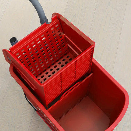 Seau à serpillière de 20 L avec essoreuse, roulettes, plastique rouge