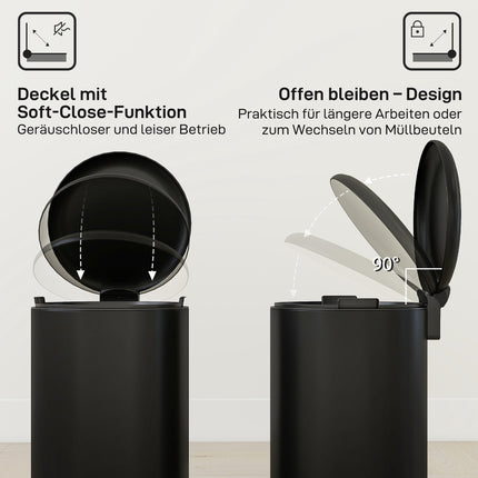 20L Treteimer, Soft-Close-Deckel, Schwarzmetall