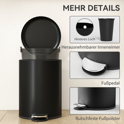 20L Treteimer, Soft-Close-Deckel, Schwarzmetall