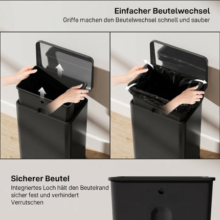 Poubelle à pédale de 20 L à fermeture amortie avec seau intérieur amovible, noire
