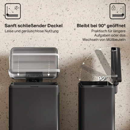 Poubelle à pédale de 20 L à fermeture amortie avec seau intérieur amovible, noire
