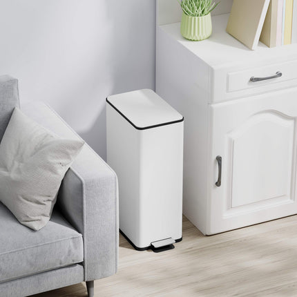 Poubelle de 20 L, couvercle à fermeture douce, acier inoxydable, blanche