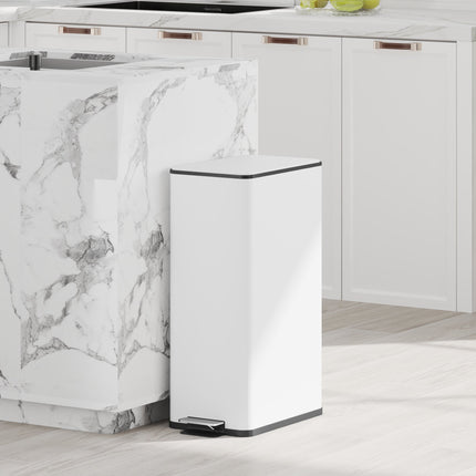 Poubelle de 20 L, couvercle à fermeture douce, acier inoxydable, blanche