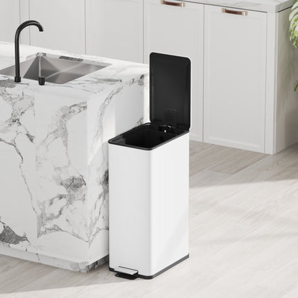 Poubelle de 20 L, couvercle à fermeture douce, acier inoxydable, blanche