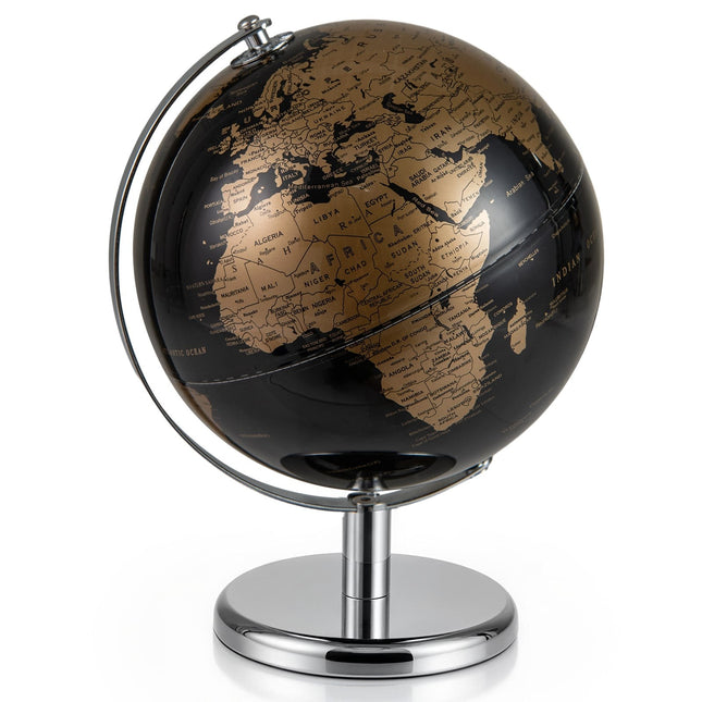 Globe terrestre en métal noir de 20 cm avec support - Outil pédagogique