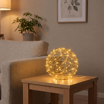20 cm Gold LED Decor Ball – Warm White Light Sphere