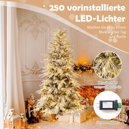 Sapin de Noël artificiel de 210 cm, floqué de neige, 350 LED