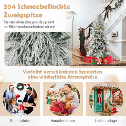 Sapin de Noël artificiel de 210 cm, floqué de neige, 350 LED