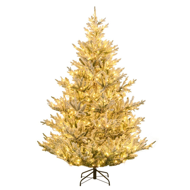 Sapin de Noël artificiel de 210 cm avec lumières et neige artificielle