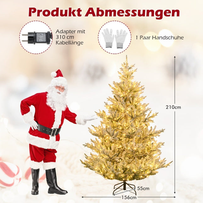 Sapin de Noël artificiel de 210 cm avec lumières et neige artificielle