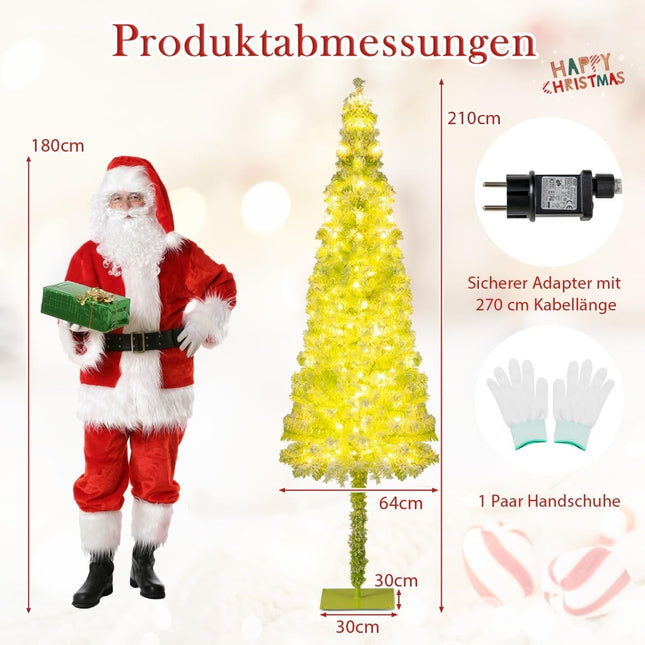 Sapin de Noël artificiel de 210 cm avec lumières et neige artificielle