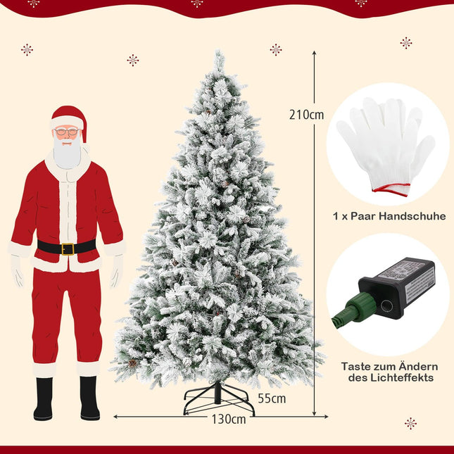 Sapin de Noël artificiel de 210 cm avec neige et lumières LED