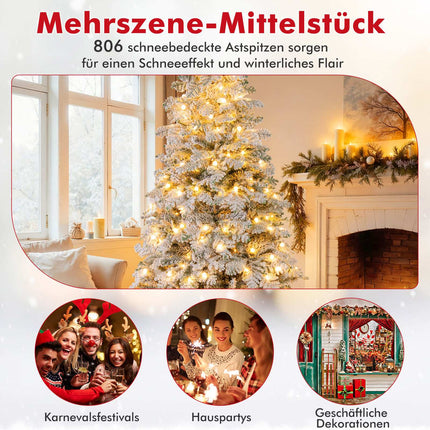 210 cm großer künstlicher Weihnachtsbaum mit verschneiten LED-Lichtern
