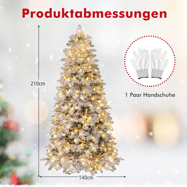 Sapin de Noël artificiel de 210 cm avec guirlandes lumineuses LED effet neige.