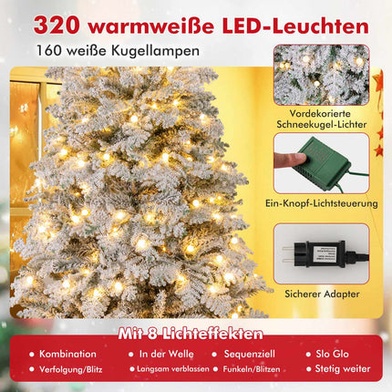 210 cm großer künstlicher Weihnachtsbaum mit verschneiten LED-Lichtern