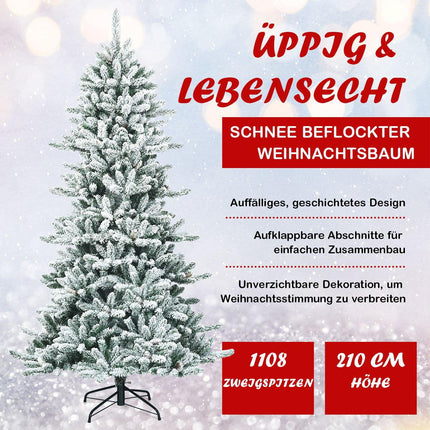 210 cm Künstlicher verschneiter Weihnachtsbaum mit Tannenzapfen
