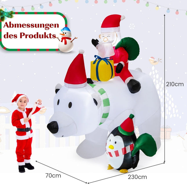 Ours polaire gonflable de 210 cm avec Père Noël, pingouin et LED