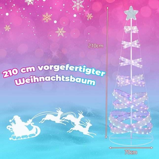 Sapin de Noël en spirale LED de 210 cm en métal polyester avec 341 LED et 34 modes d'éclairage et étoile