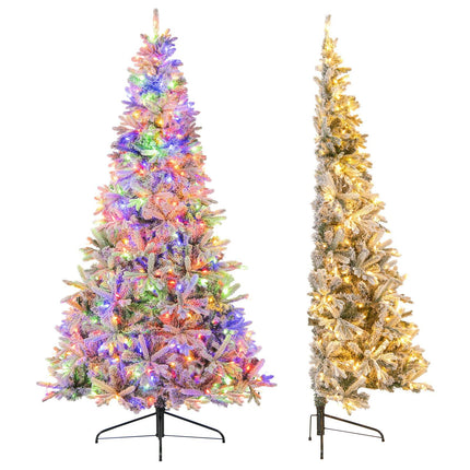 Sapin de Noël artificiel demi-sapin pré-illuminé de 210 cm, floqué de neige