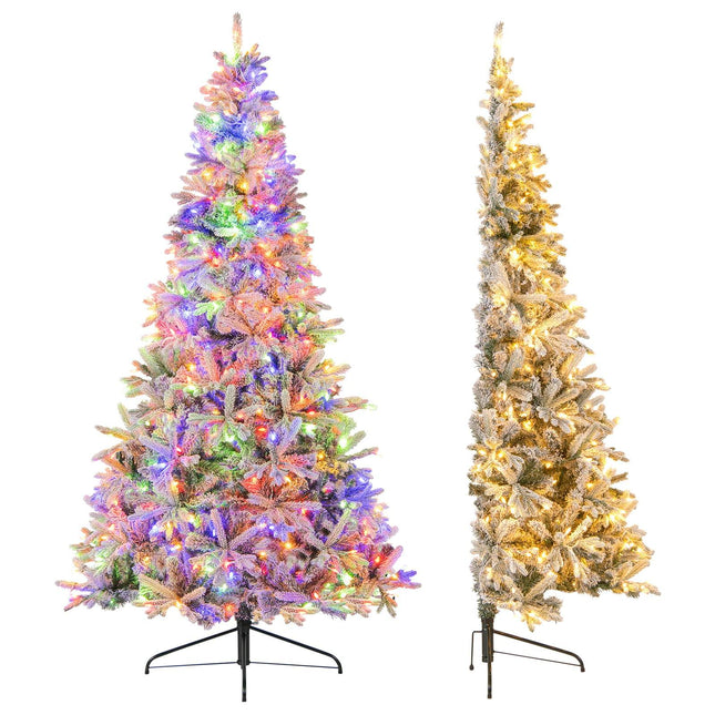 Sapin de Noël artificiel demi-sapin pré-illuminé de 210 cm, floqué de neige