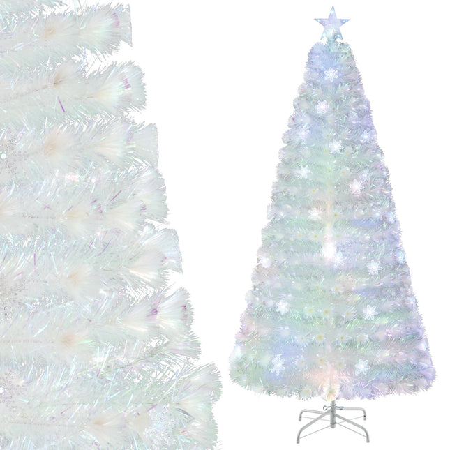 Sapin de Noël artificiel blanc de 210 cm avec guirlandes lumineuses LED
