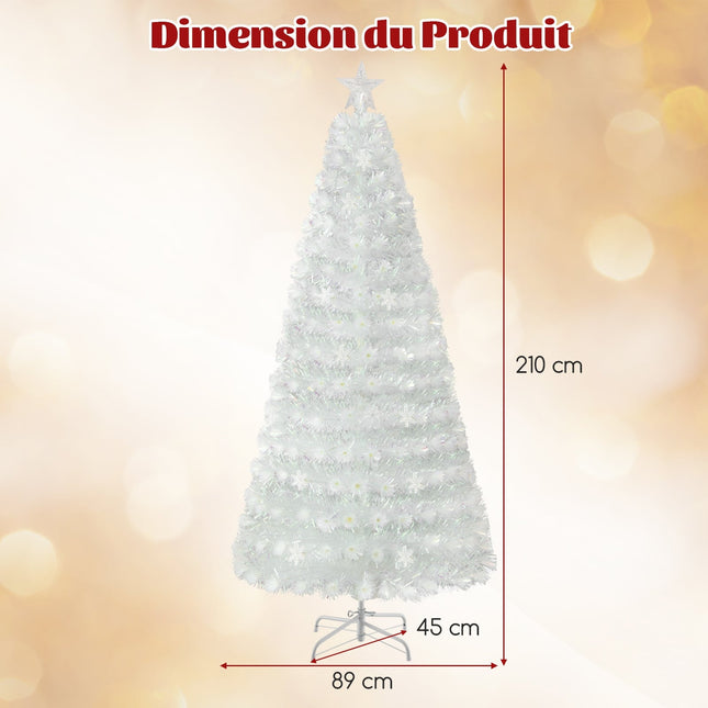 Sapin de Noël artificiel blanc de 210 cm avec guirlandes lumineuses LED