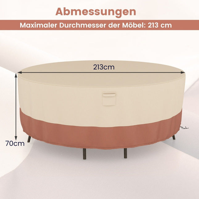Housse pour salon de terrasse ronde Ø 213 cm avec fentes d'aération & boucles & cordons beige