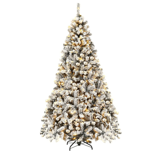 Sapin de Noël artificiel de 225 cm avec neige et lumières LED chaudes