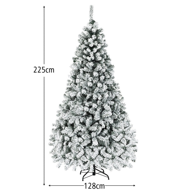 Sapin de Noël artificiel de 225 cm avec neige et lumières LED chaudes