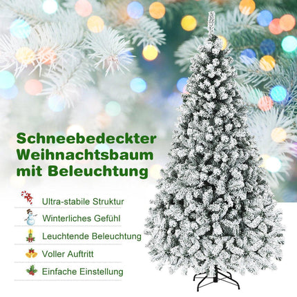 Sapin de Noël artificiel de 225 cm avec neige et lumières LED chaudes