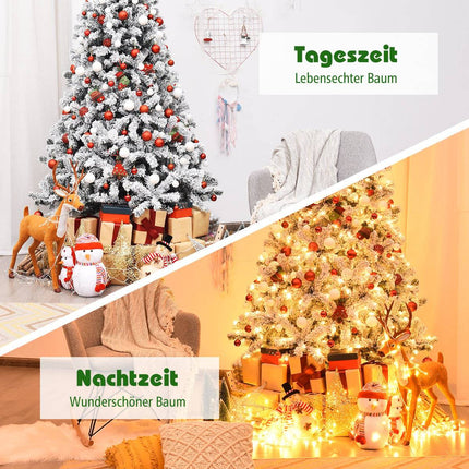 Sapin de Noël artificiel de 225 cm avec neige et lumières LED chaudes