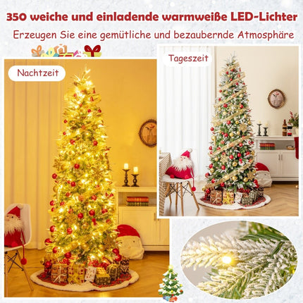 Sapin de Noël crayon pré-illuminé de 225 cm avec branches floquées de neige