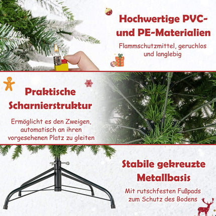 Sapin de Noël crayon pré-illuminé de 225 cm avec branches floquées de neige
