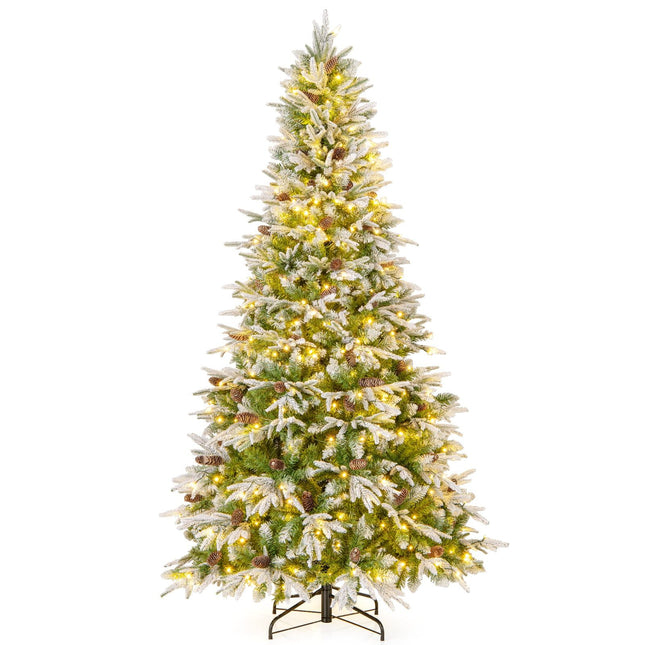 Sapin de Noël enneigé pré-illuminé de 225 cm avec lumières LED