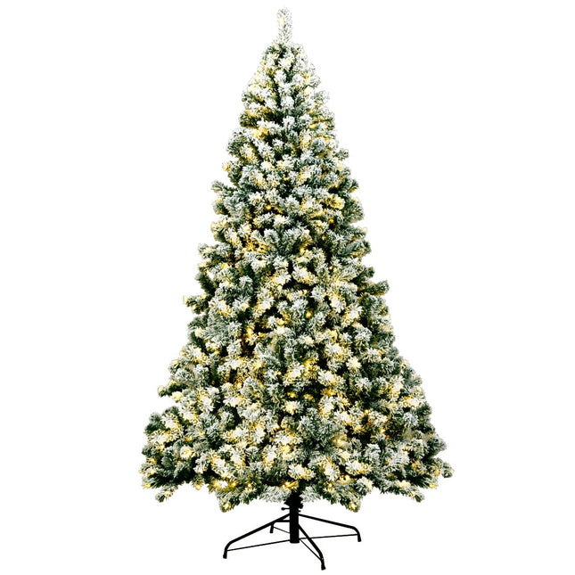 Sapin de Noël enneigé pré-illuminé de 225 cm avec support en métal