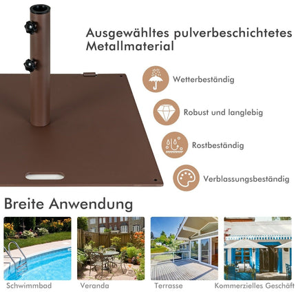 Pied de parasol lourd 22,5 kg Pied de parasol carré sur roulettes pour extérieur marron