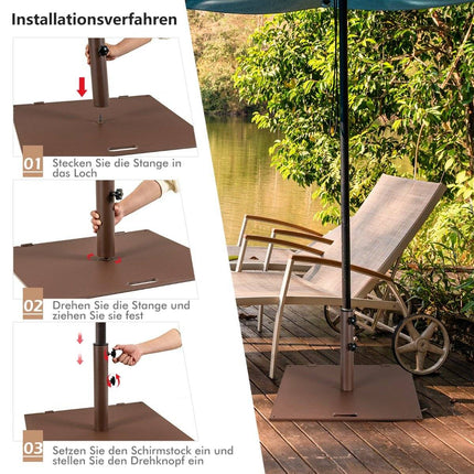 Pied de parasol lourd 22,5 kg Pied de parasol carré sur roulettes pour extérieur marron