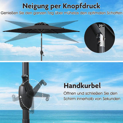 Parasol de terrasse noir de 230 cm avec éclairage solaire LED