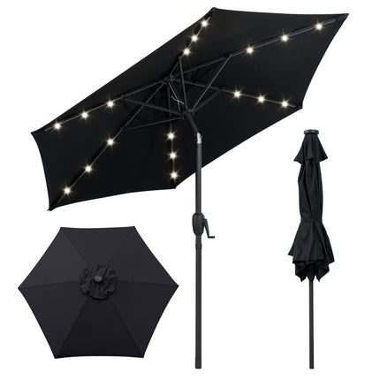 Parasol de terrasse noir de 230 cm avec éclairage solaire LED