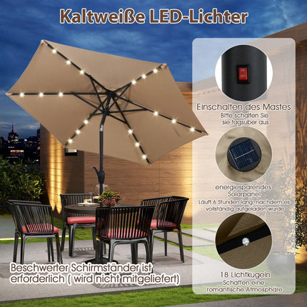 Parasol de terrasse de 230 cm avec éclairage solaire LED et manivelle