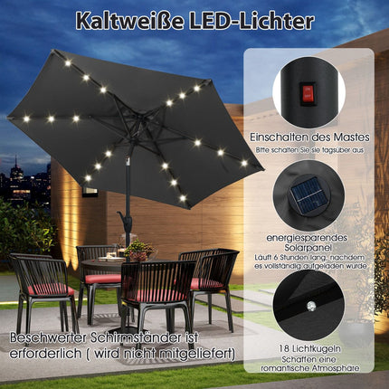 Parasol de terrasse de 230 cm avec éclairage solaire LED et manivelle