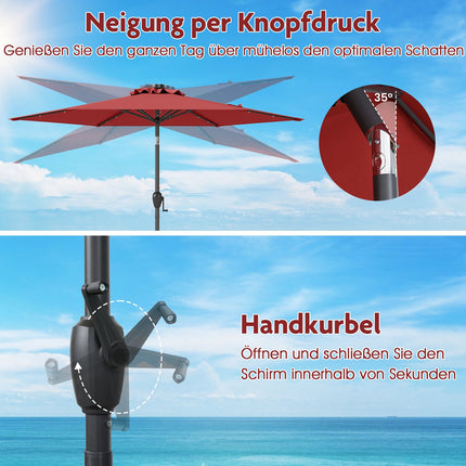 230 cm Sonnenschirm mit LED-Solarleuchten und Kurbel