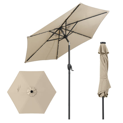 Parasol de terrasse de 230 cm avec éclairage solaire LED et manivelle