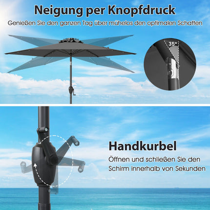Parasol de terrasse de 230 cm avec éclairage solaire LED et manivelle