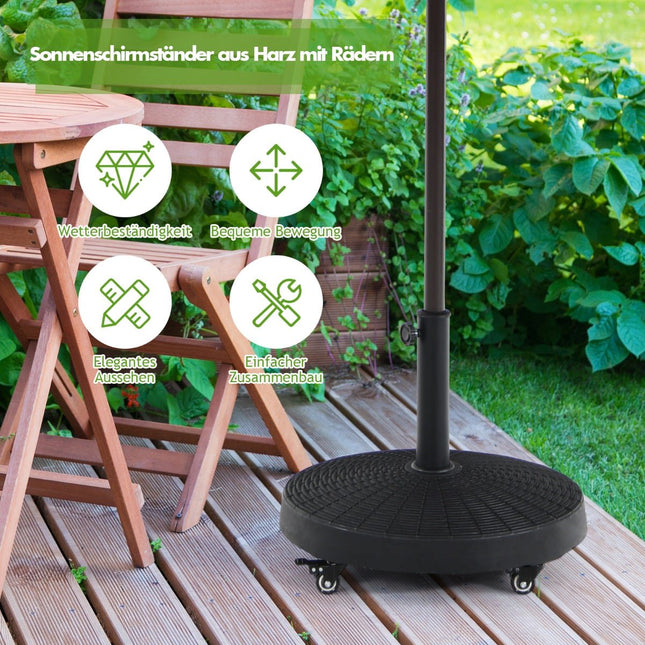 Pied de parasol 23 kg à roulettes, base en résine, noir